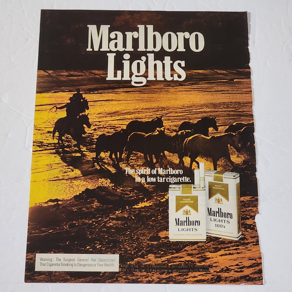 Vintage 1978 Marlboro Lights Print Ad Cowboy Horses Beach Original Clipping 8x11